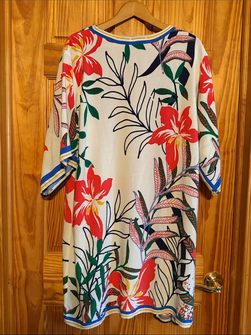 Flying Tomato Cream Floral Open-Front Kimono with Red Pink Green Blue Accents - Picture 3 of 4
